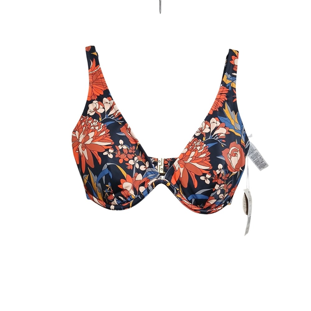NWT. Boden Vibrant Floral Bikini Top - Red and Navy